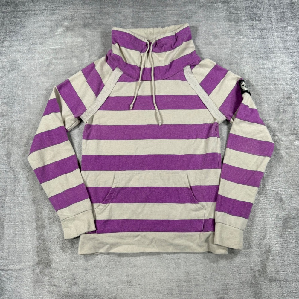Roxy Sweater Womens Small Purple Striped Cowl Funnel Neck Pullover Y2K Surf